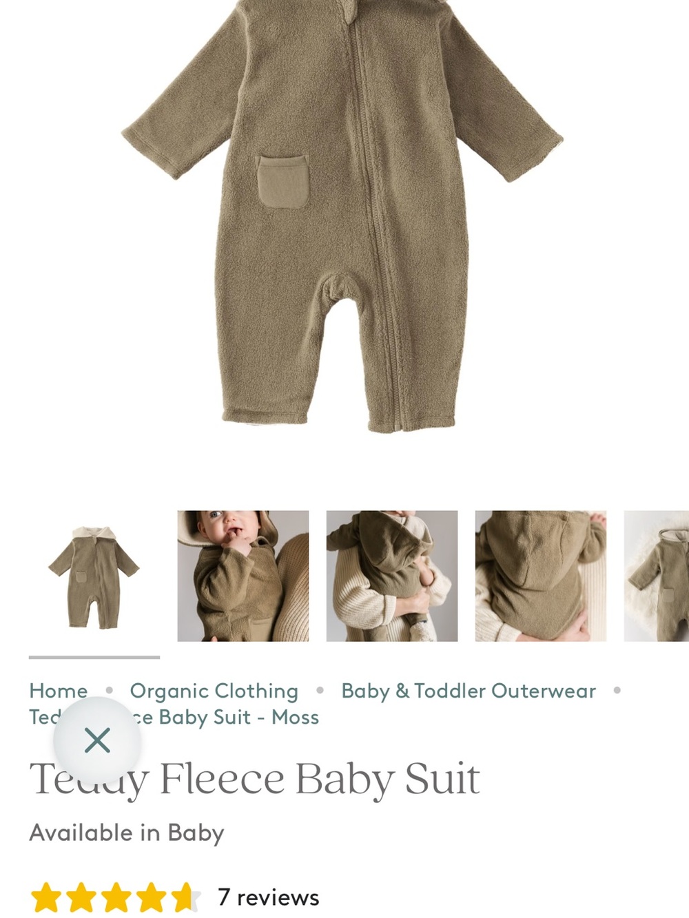 Moss Teddy Fleece One-Piece Baby Bunting suit